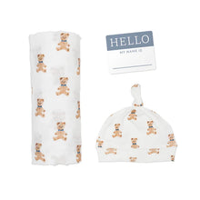 Load image into Gallery viewer, Lulujo Baby Bamboo Bonnet & Swaddle Set