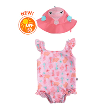Load image into Gallery viewer, Zoocchini Snap Swimsuit & Sunhat Set