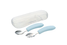 Load image into Gallery viewer, Richell Stainless Steel Easy-Grip Spoon &amp; Fork w/ Case
