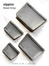Load image into Gallery viewer, Zippies Steel Grey Reusable Standup Storage Bags