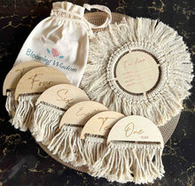 Load image into Gallery viewer, Blooming Wisdom Boho Wooden Hello World and Monthly Milestone Card Set