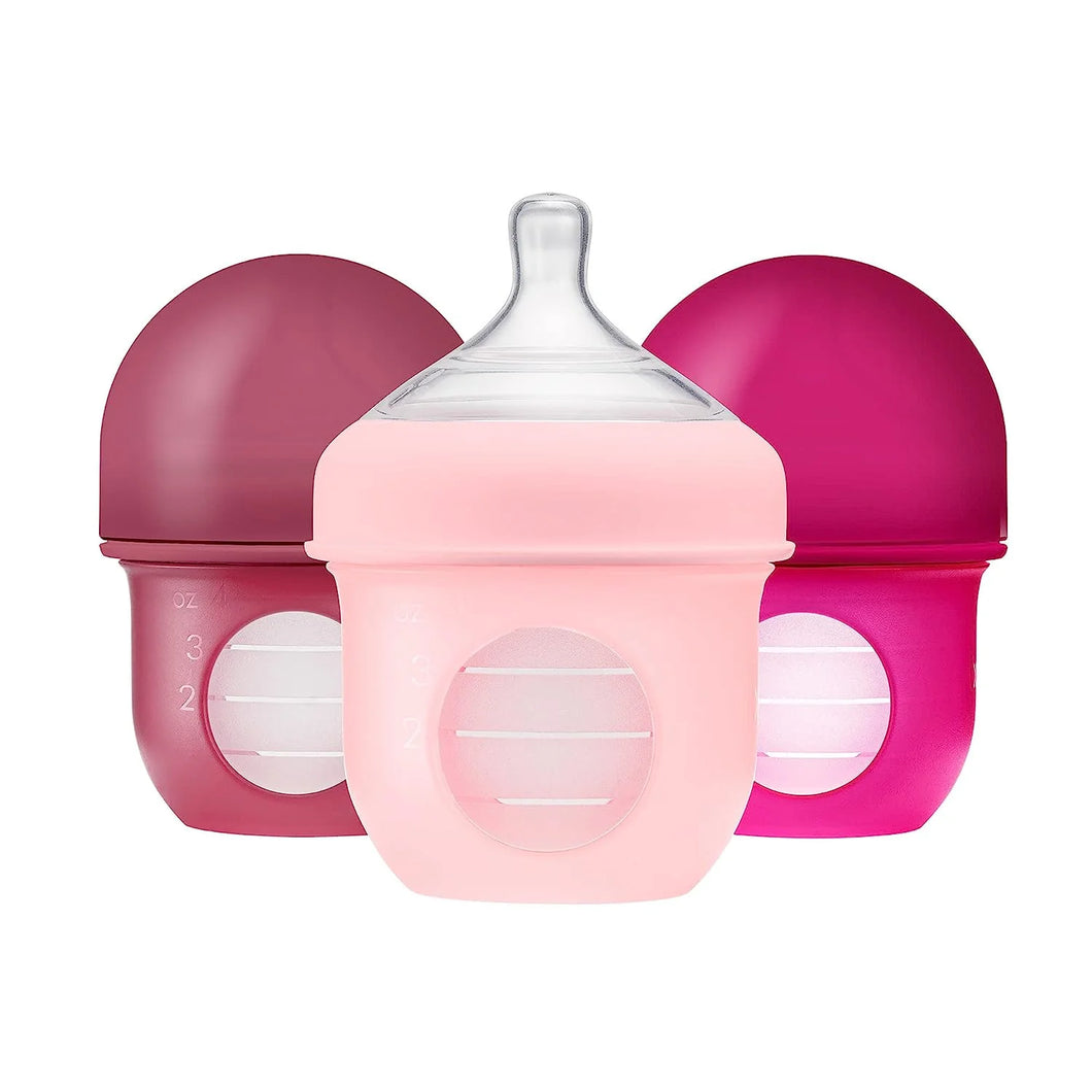 Boon Set of 3 Nursh Silicone Baby Feeding Bottle (with Pouches) 4oz
