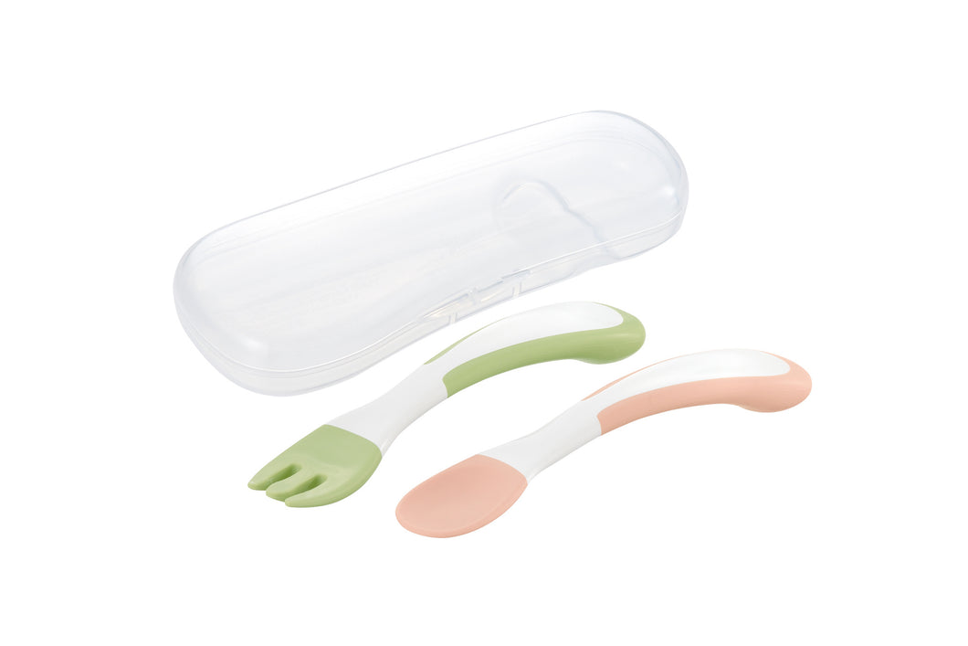 Richell TLI Easy Grip Spoon and Fork with Case