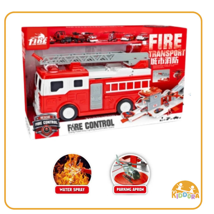 Kiddora 2-in-1 Fire Truck & Station Set