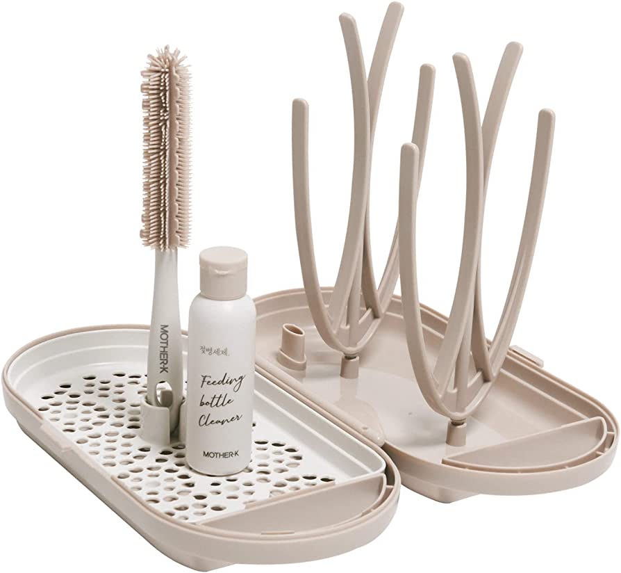 Mother-K Portable Feeding Bottle Drying Rack Set Cream