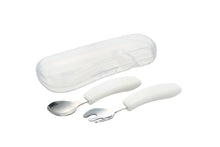 Load image into Gallery viewer, Richell Stainless Steel Easy-Grip Spoon &amp; Fork w/ Case
