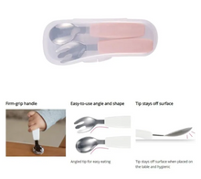 Load image into Gallery viewer, Richell Stainless Steel Easy-Grip Spoon &amp; Fork w/ Case
