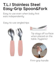 Load image into Gallery viewer, Richell Stainless Steel Easy-Grip Spoon &amp; Fork w/ Case
