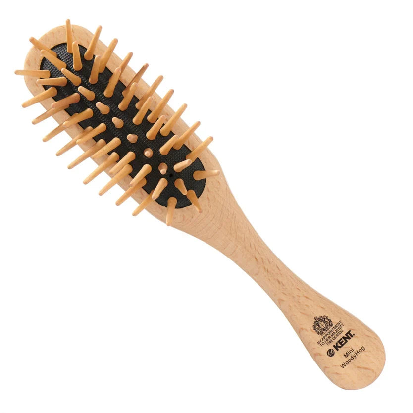 Kent  Mini WoodyHog Small Beechwood Wooden Quill Hairbrush