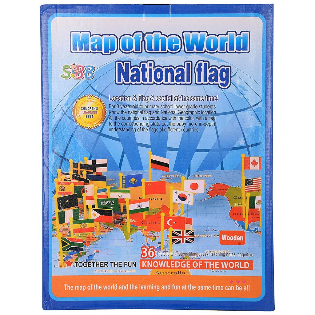 Wooden Map of The World National Flag Location & Flag & Capital 36 countries