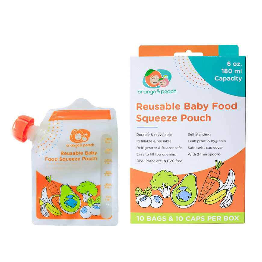 Orange and Peach Reusable Baby Food Squeeze Pouch