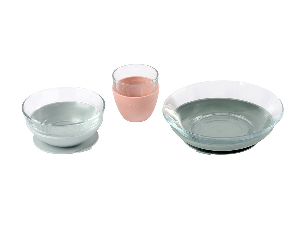 Beaba Duralex Glass Meal Set With Soft Protective  Suction Pad