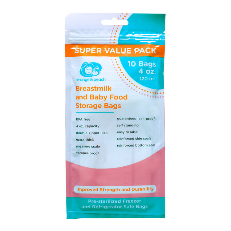 Orange and Peach Breastmilk Storage Bags 4 oz. Super Value Pack 10 pcs.