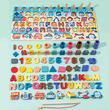 Load image into Gallery viewer, Wooden Board Puzzles Shapes Numbers &amp; Alphabets Fishing Game Toy Magnetic
