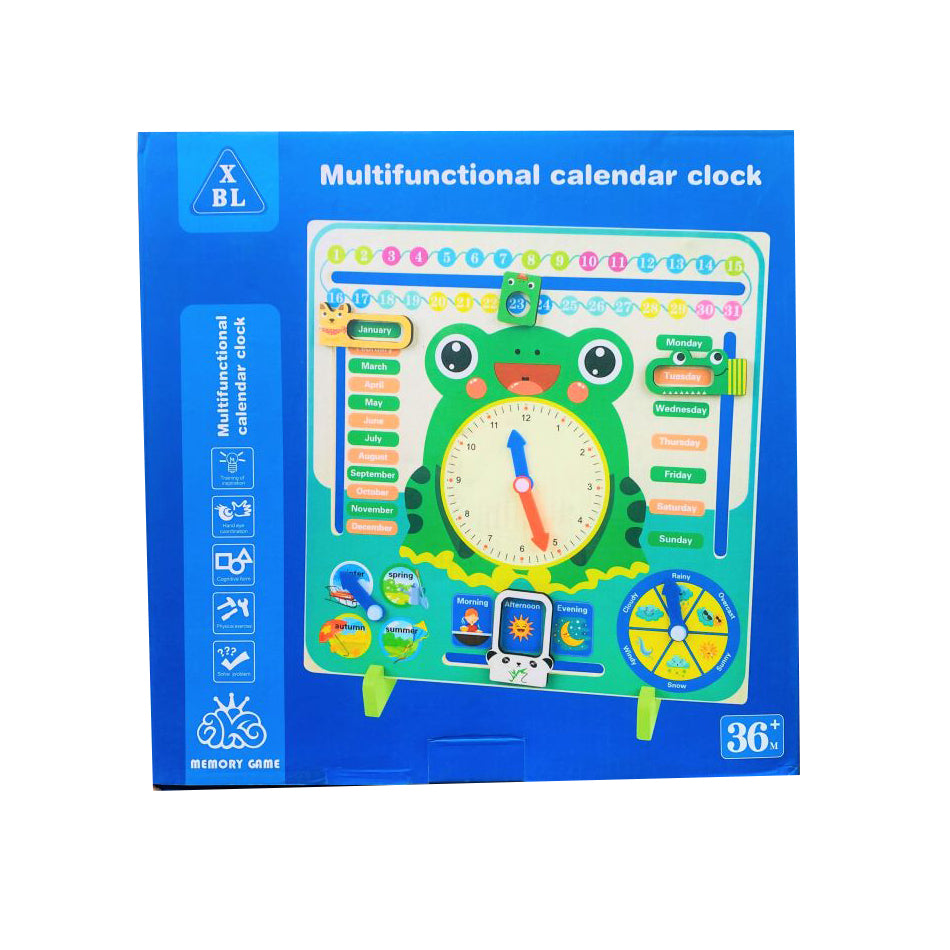 Wooden Multi-Functional Wooden Calendar Clock Frog