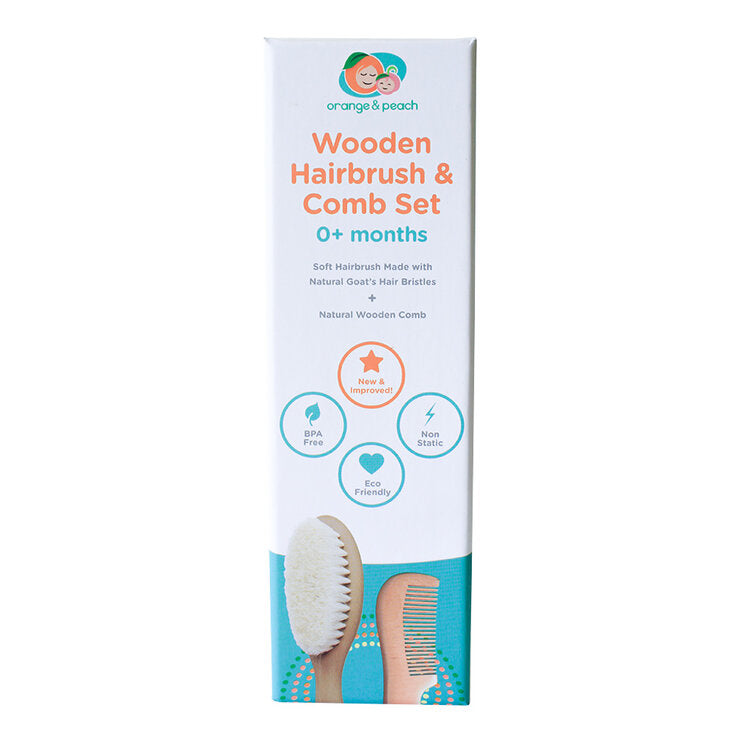 Orange & Peach Wooden Hairbrush Set with Comb