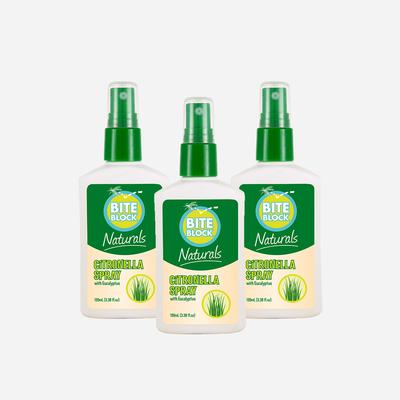 Bite Block Naturals Insect Repellent Citronella Spray 100ml Bundle of 3