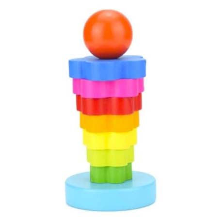 Wooden - Rainbow Tower Flower Stacker Toy