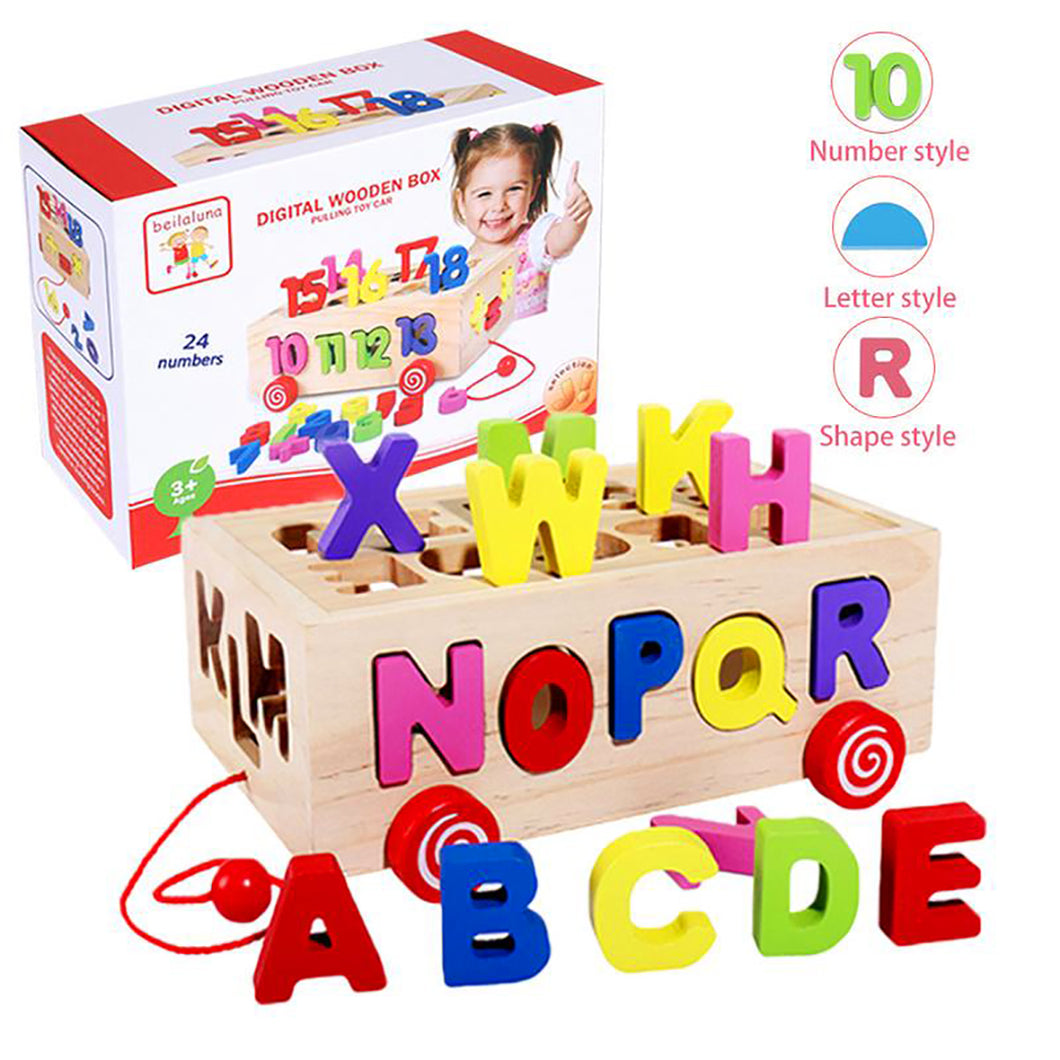 Wooden Letter Box Pulling Toy Car