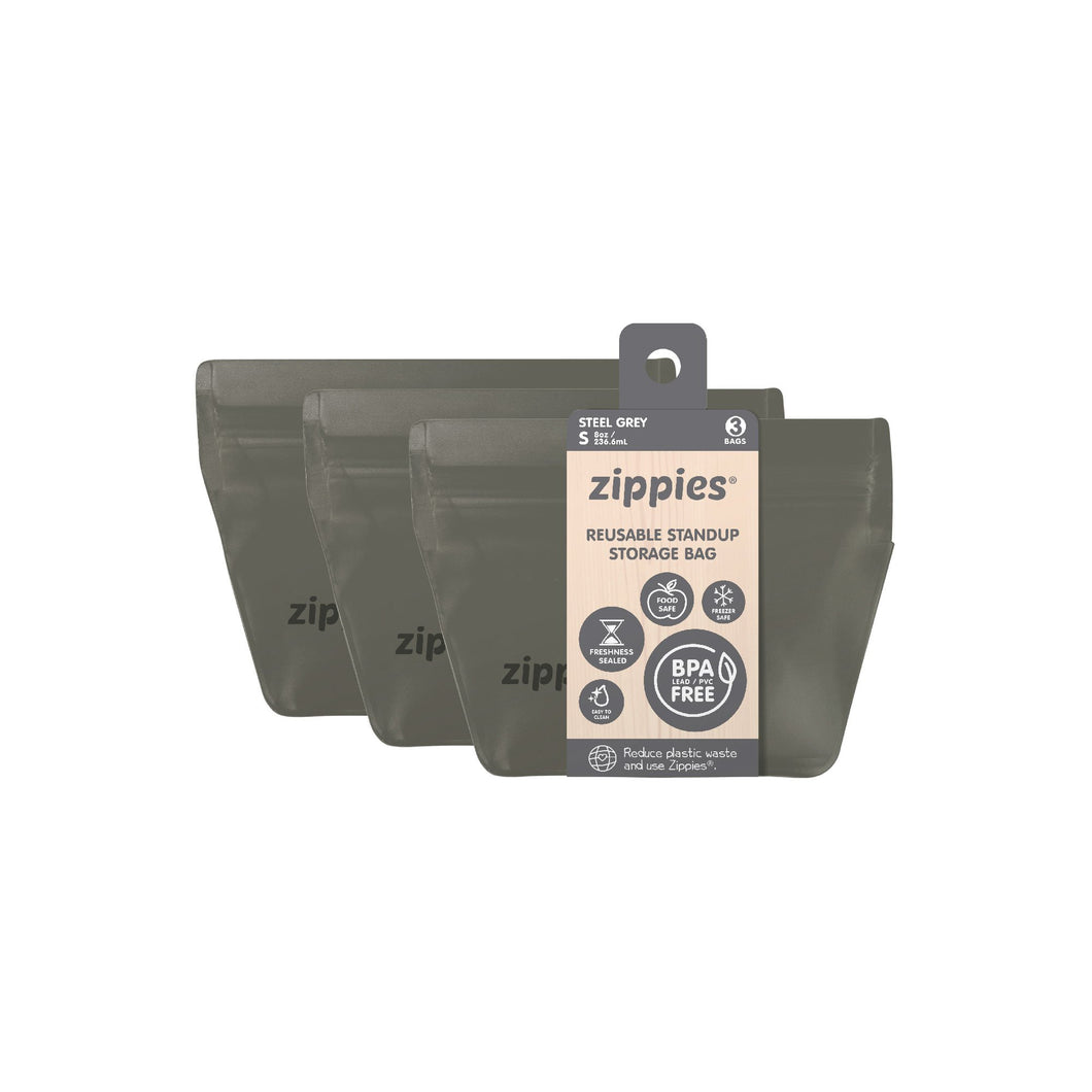Zippies Steel Grey Reusable Standup Storage Bags