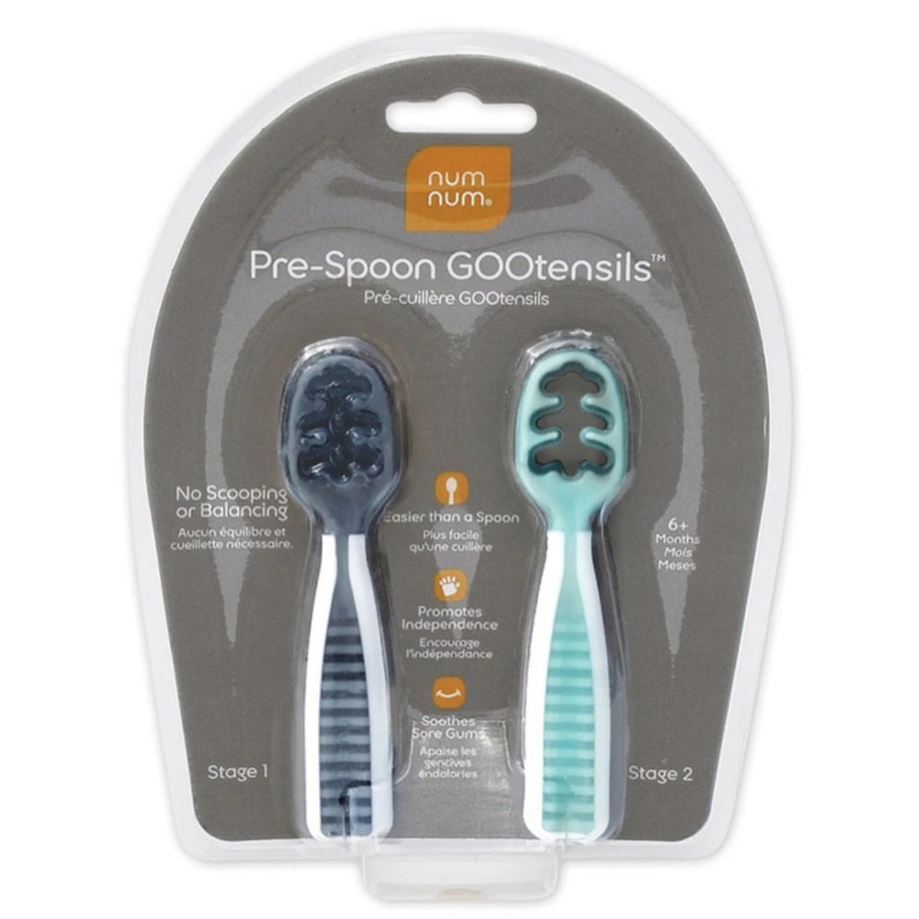 NumNum Pre-Spoon Gootensils, Baby Spoon Set (Stage One + Stage Two), Bpa  Free Silicone Self Feeding Utensil