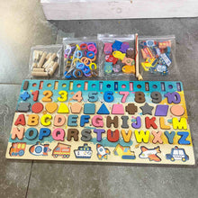 Load image into Gallery viewer, Wooden Board Puzzles Shapes Numbers &amp; Alphabets Fishing Game Toy Magnetic
