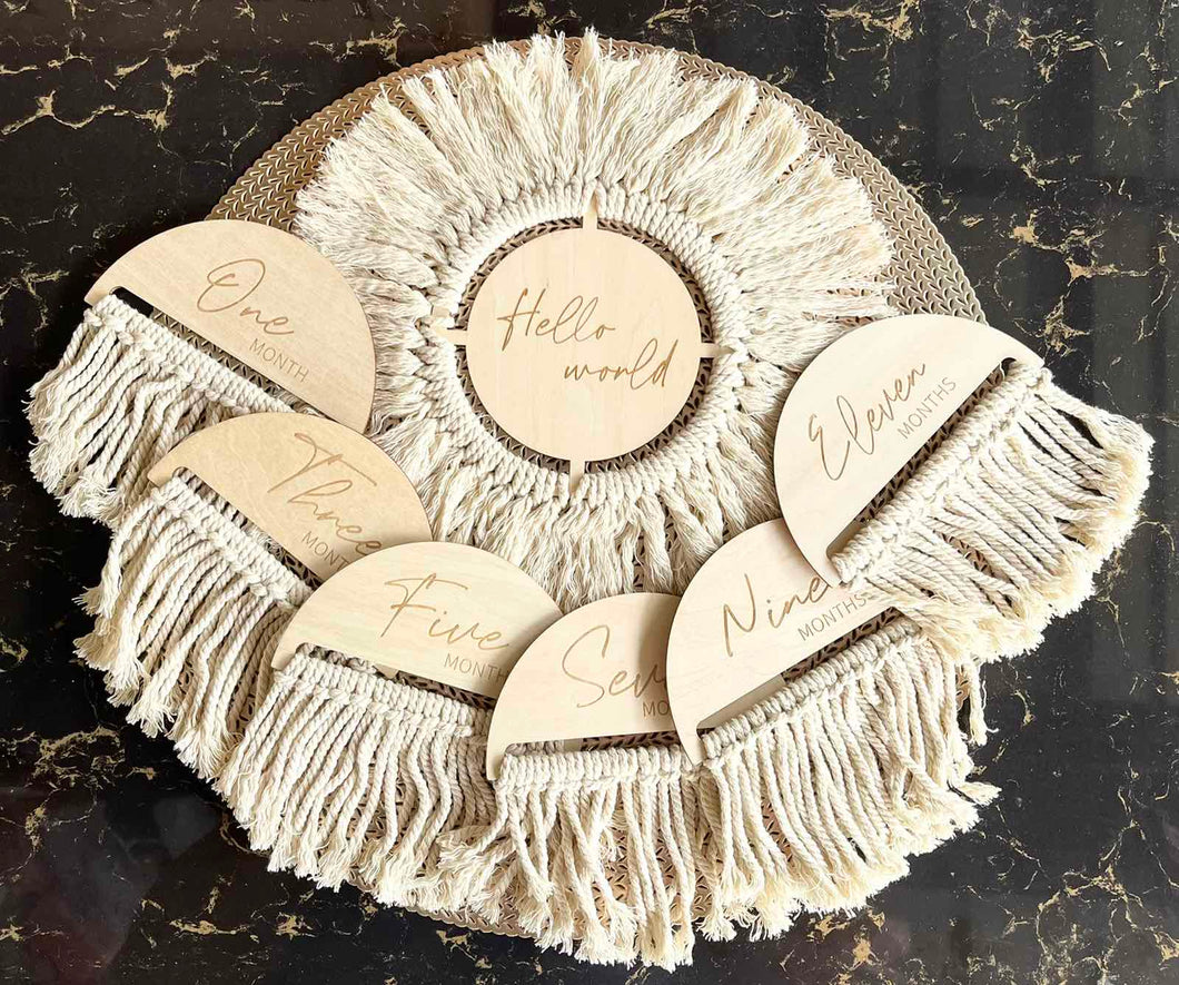 Blooming Wisdom Boho Wooden Hello World and Monthly Milestone Card Set