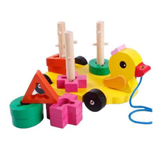 Load image into Gallery viewer, Wooden Toy Duck Pull Carriage Cannula Pillar Vehicle
