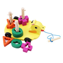 Load image into Gallery viewer, Wooden Toy Duck Pull Carriage Cannula Pillar Vehicle
