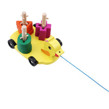 Load image into Gallery viewer, Wooden Toy Duck Pull Carriage Cannula Pillar Vehicle
