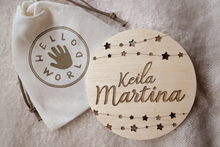 Load image into Gallery viewer, Blooming Wisdom - Hello World Baby Name And Announcement Disc

